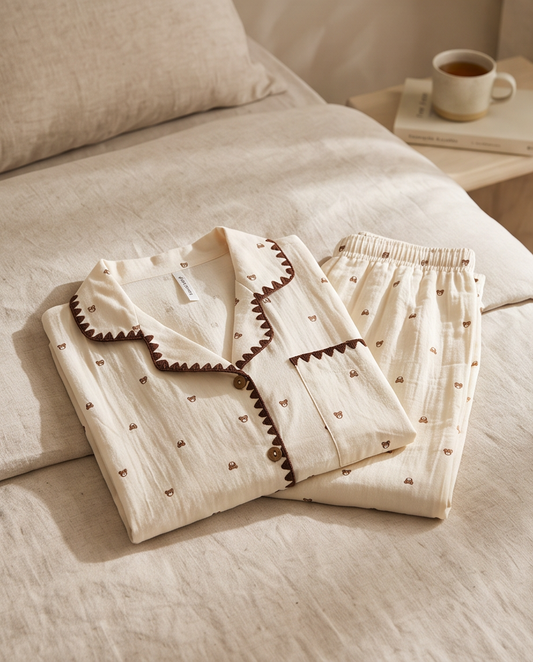 2-in-1 Embroidered Pajama Set (Bear)