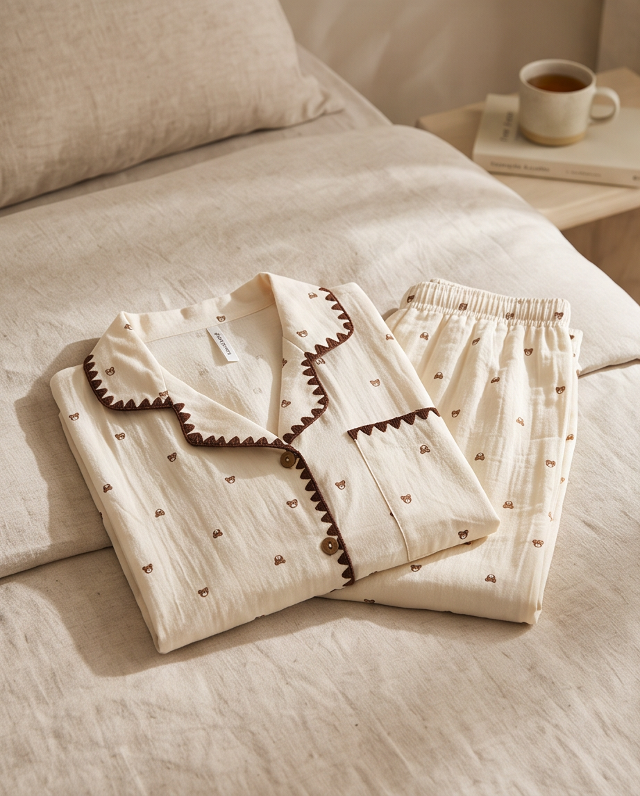 2-in-1 Embroidered Pajama Set (Bear)