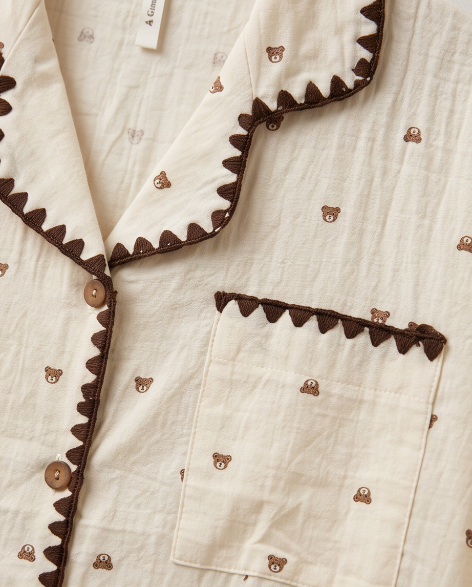 2-in-1 Embroidered Pajama Set (Bear)