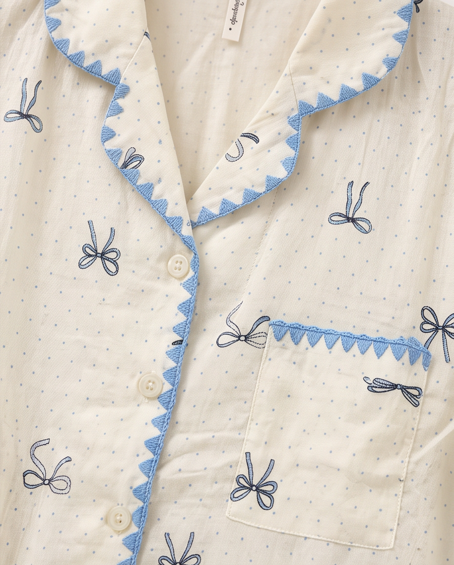 2-in-1 Embroidered Pajama Set (Ribbons)