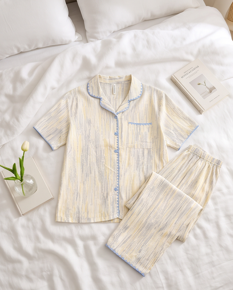 2-in-1 Embroidered Pajama Set (Lines)