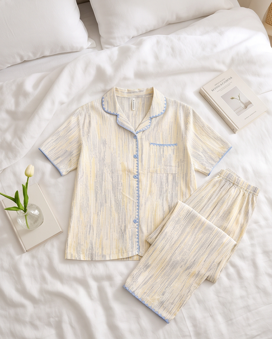 2-in-1 Embroidered Pajama Set (Lines)