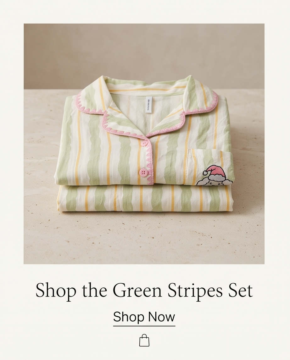 2-in-1 Embroidered Pajama Set (Green Stripe)