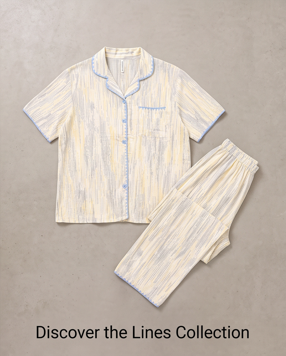 2-in-1 Embroidered Pajama Set (Lines)