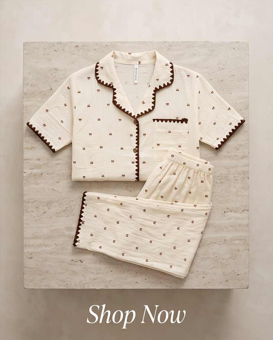 2-in-1 Embroidered Pajama Set (Bear)
