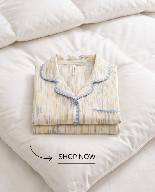 2-in-1 Embroidered Pajama Set (Lines)