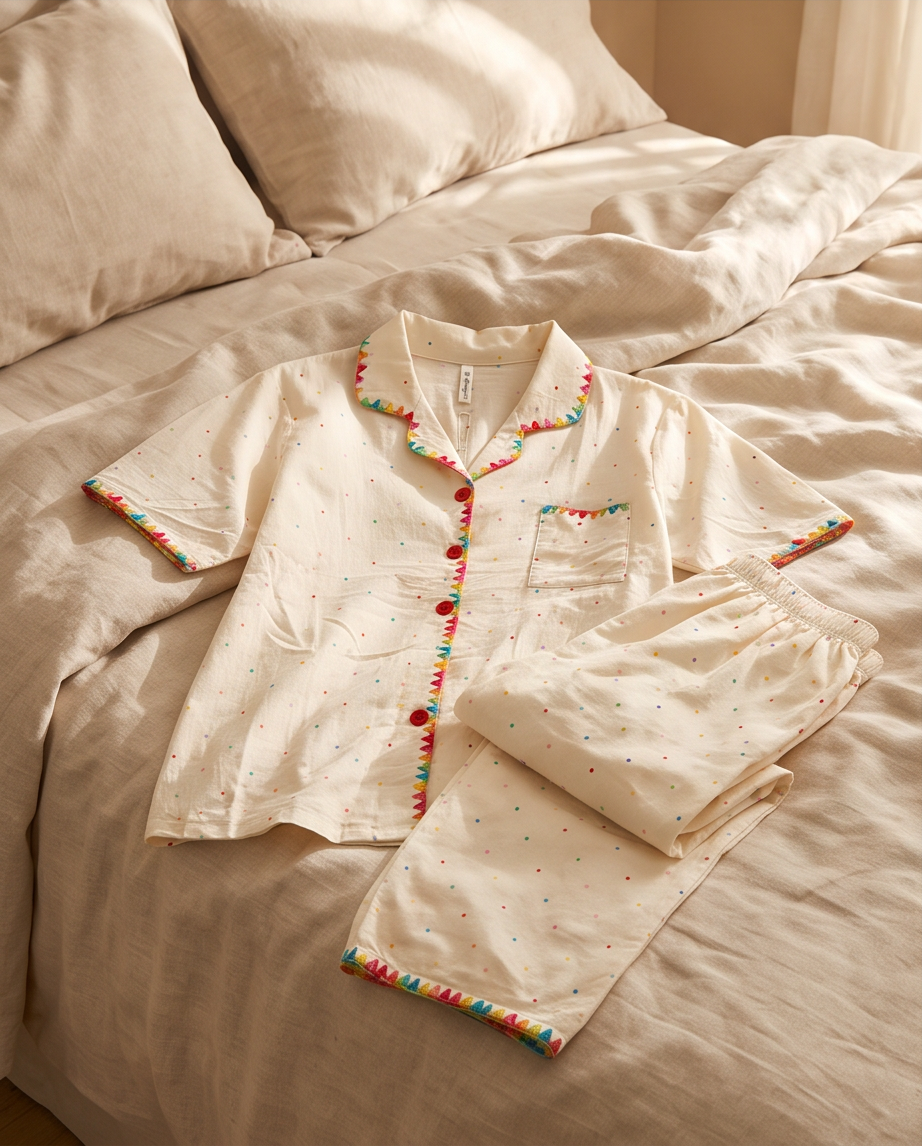 2-in-1 Embroidered Pajama Set (Rainbow)