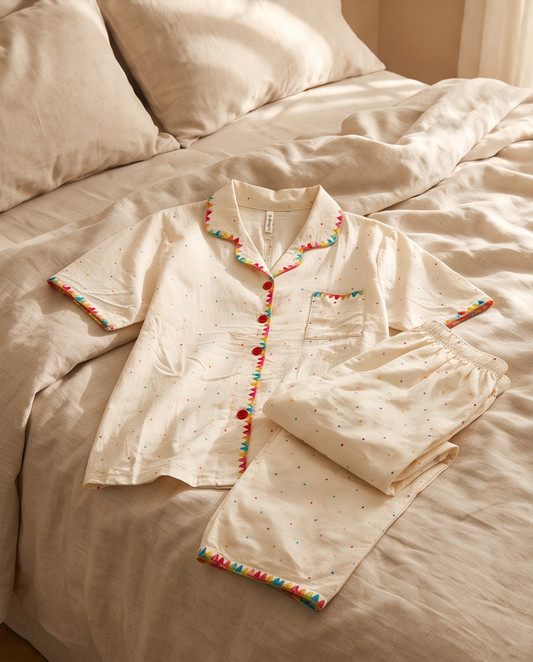 2-in-1 Embroidered Pajama Set (Rainbow)