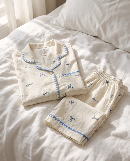 2-in-1 Embroidered Pajama Set (Ribbons)