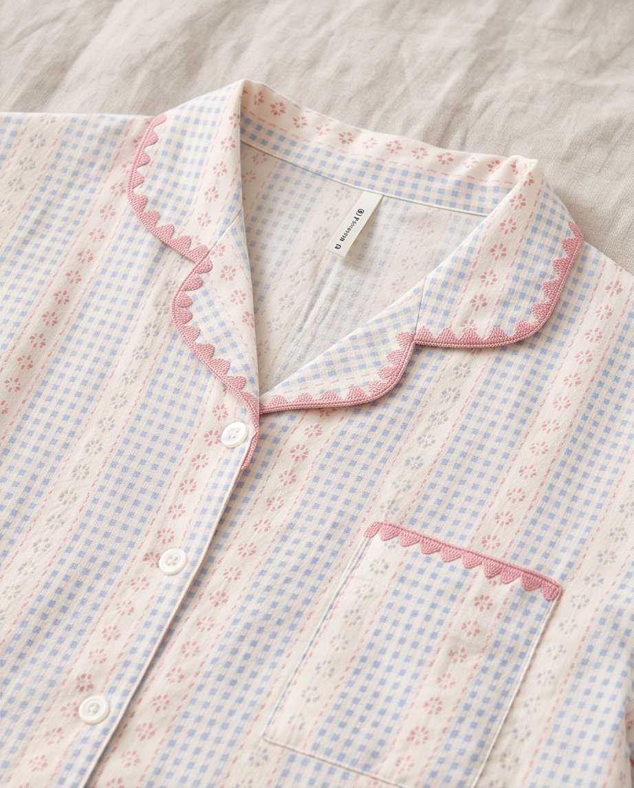 2-in-1 Embroidered Pajama Set (Daisy)