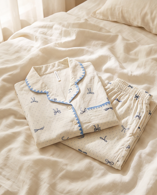 2-in-1 Embroidered Pajama Set (Ribbons)