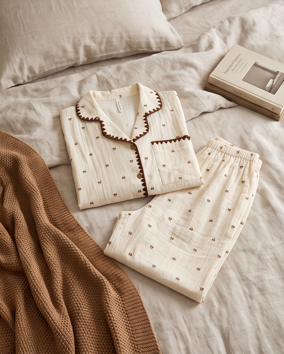 2-in-1 Embroidered Pajama Set (Bear)