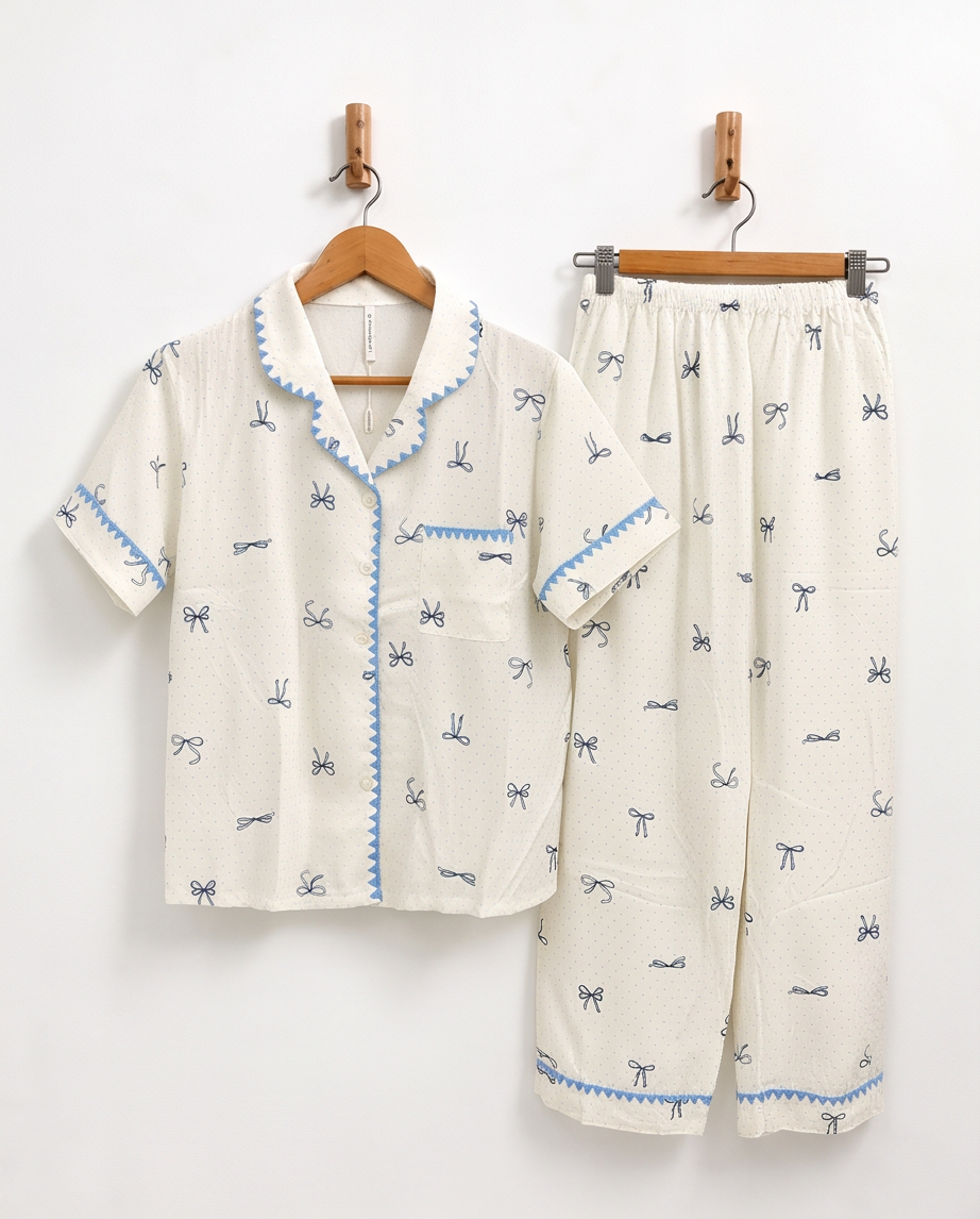 2-in-1 Embroidered Pajama Set (Ribbons)