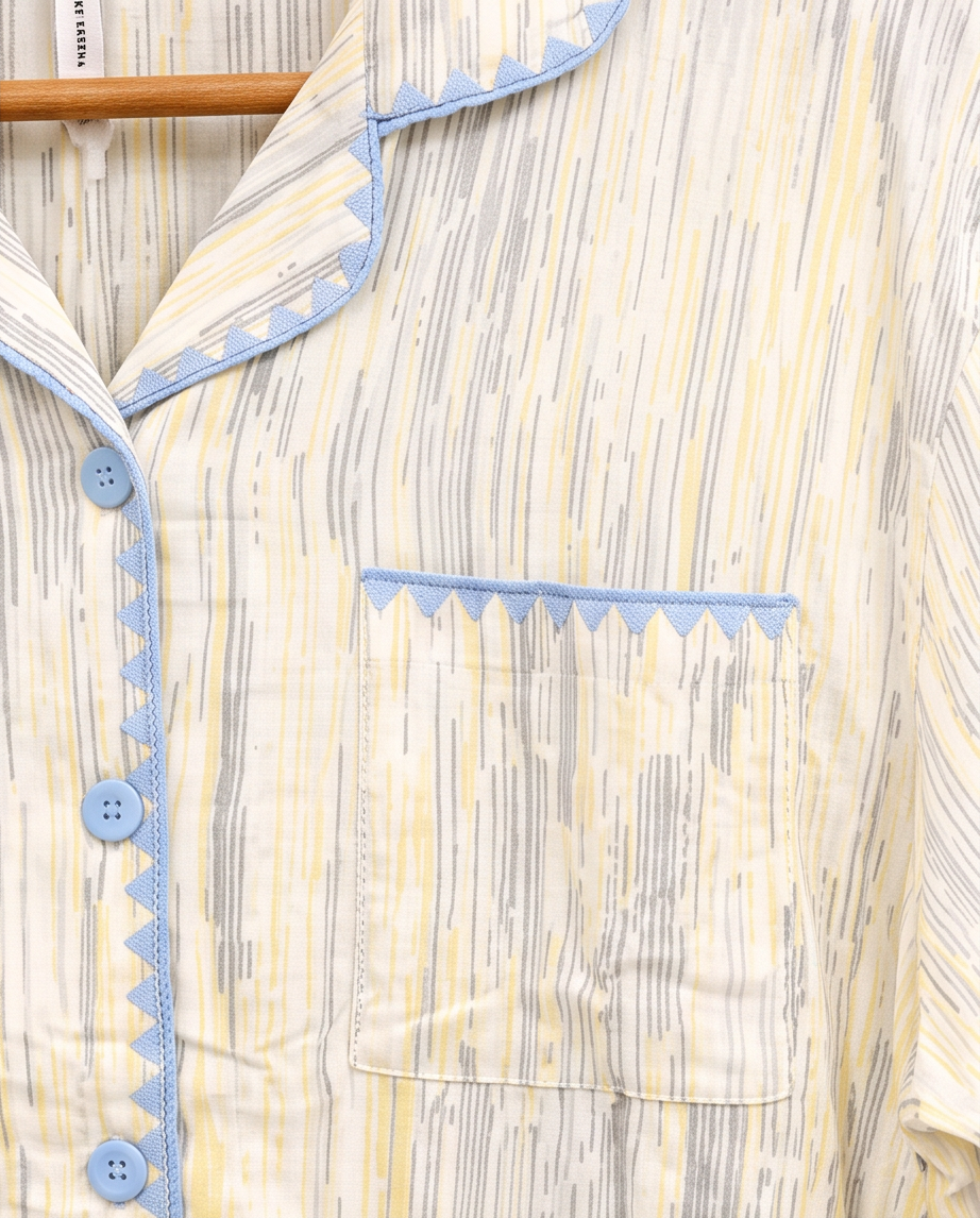 2-in-1 Embroidered Pajama Set (Lines)